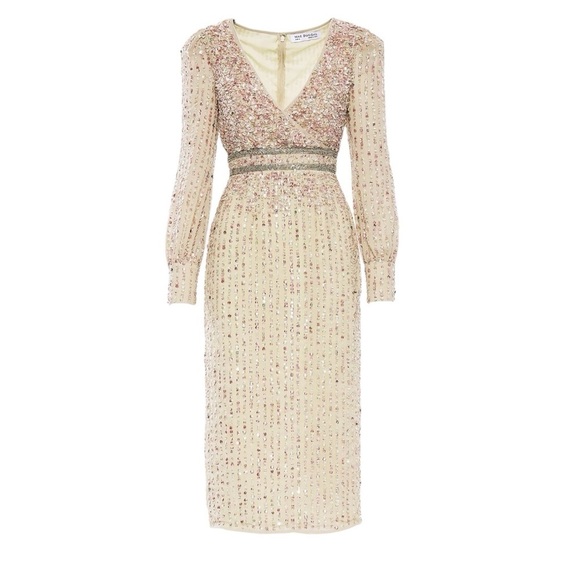 Mac Duggal - NWT Sequin V-Neck Long Bishop-Sleeve Midi Formal Dress - Picture 3 of 12